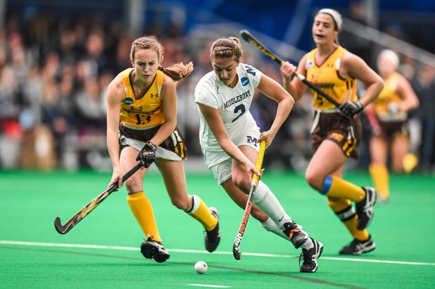 Field hockey player in action during a game